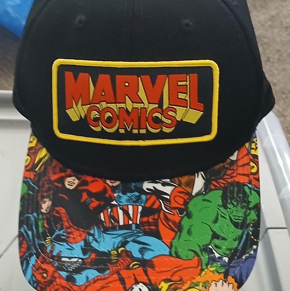 Marvel Comics Logo Snapback Hat Comic Panel Brim Superhero Graphic Cap